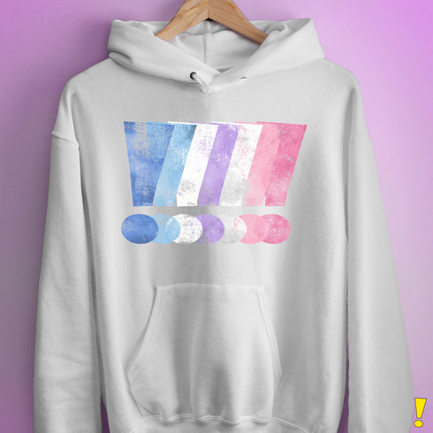 Bigender Pride Grunge Exclamation Points Hoodie - White